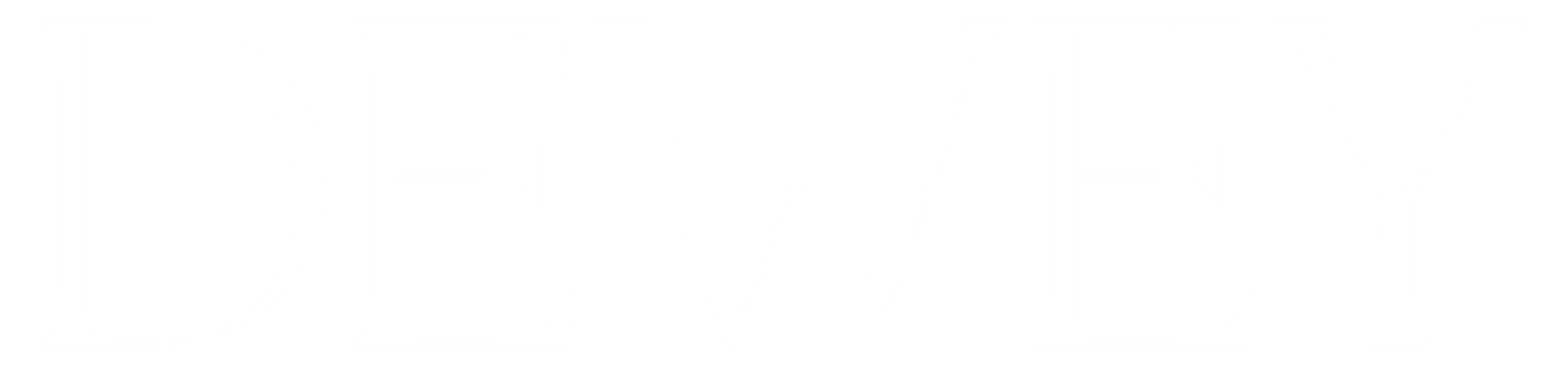 The word "DEWEY" is displayed in large, white, uppercase serif letters on a transparent background.