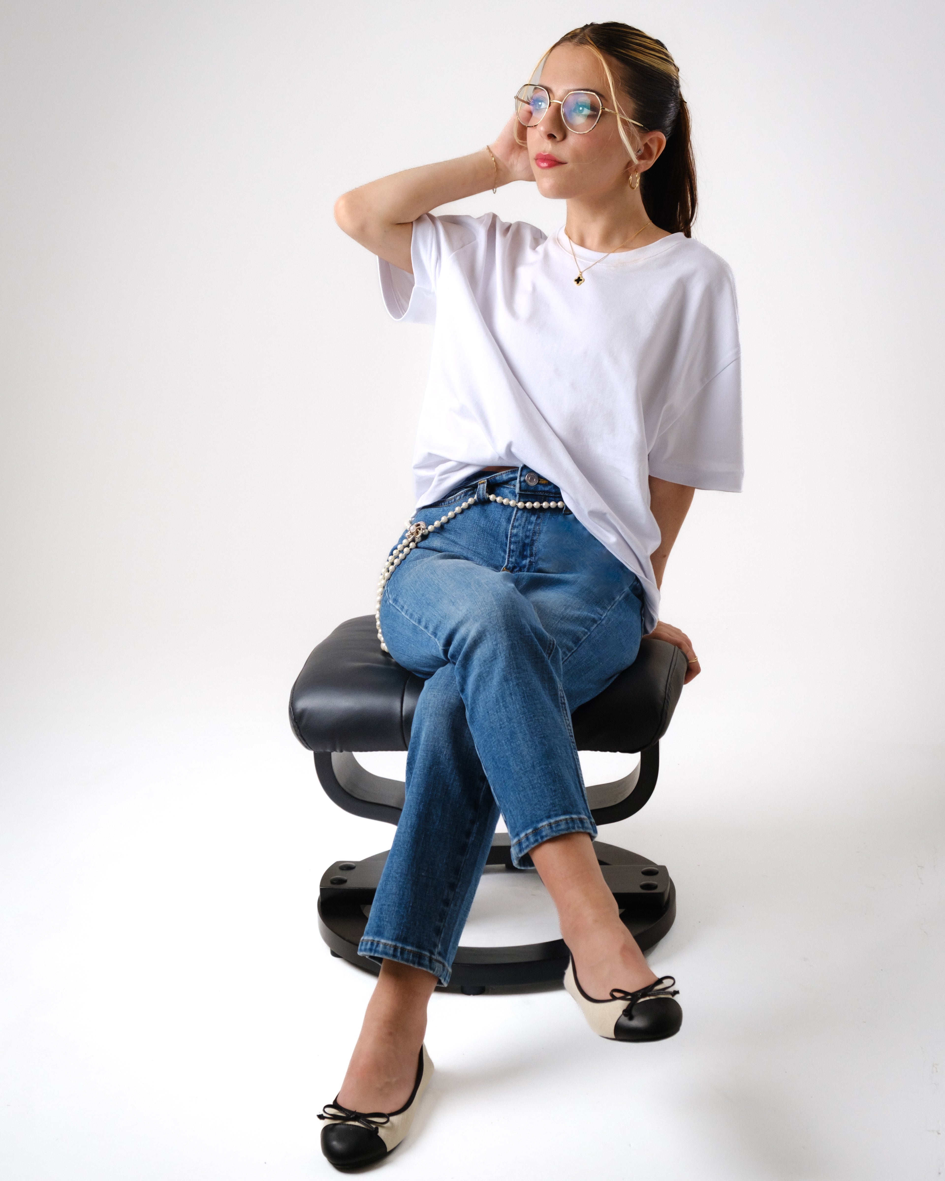 a woman sitting on a chair