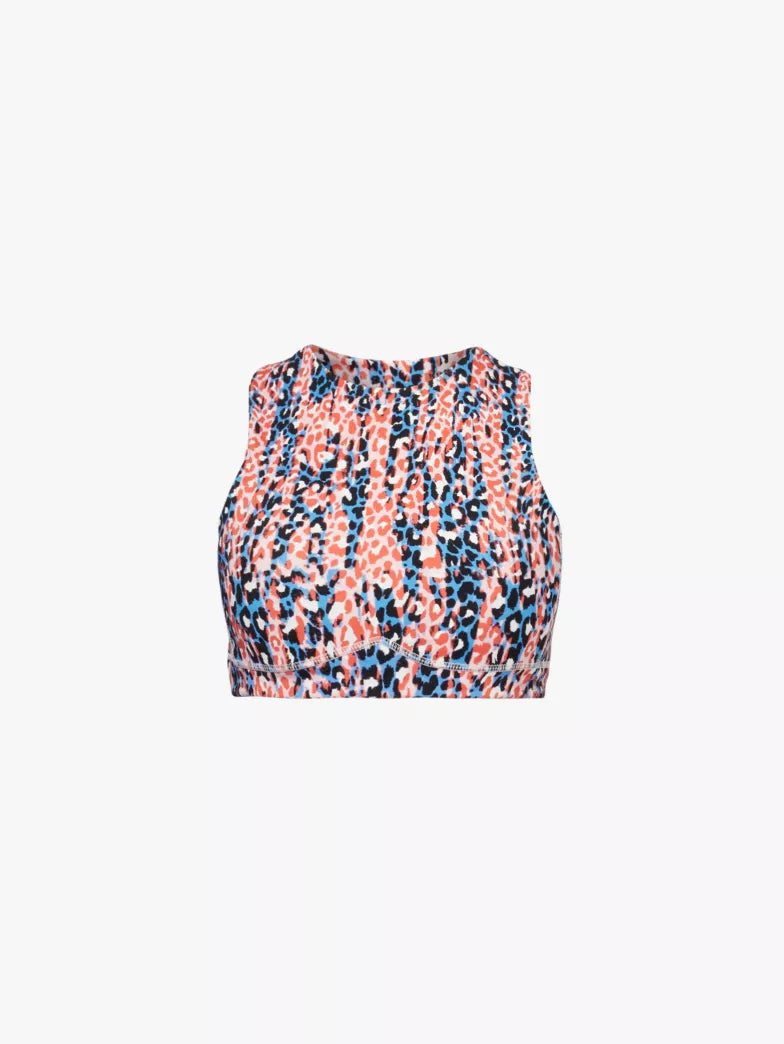 a colorful leopard print top