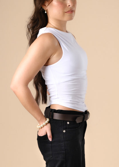 Ruched Asymmetric White VIOLET Boat Neck Top [Pre-Order]