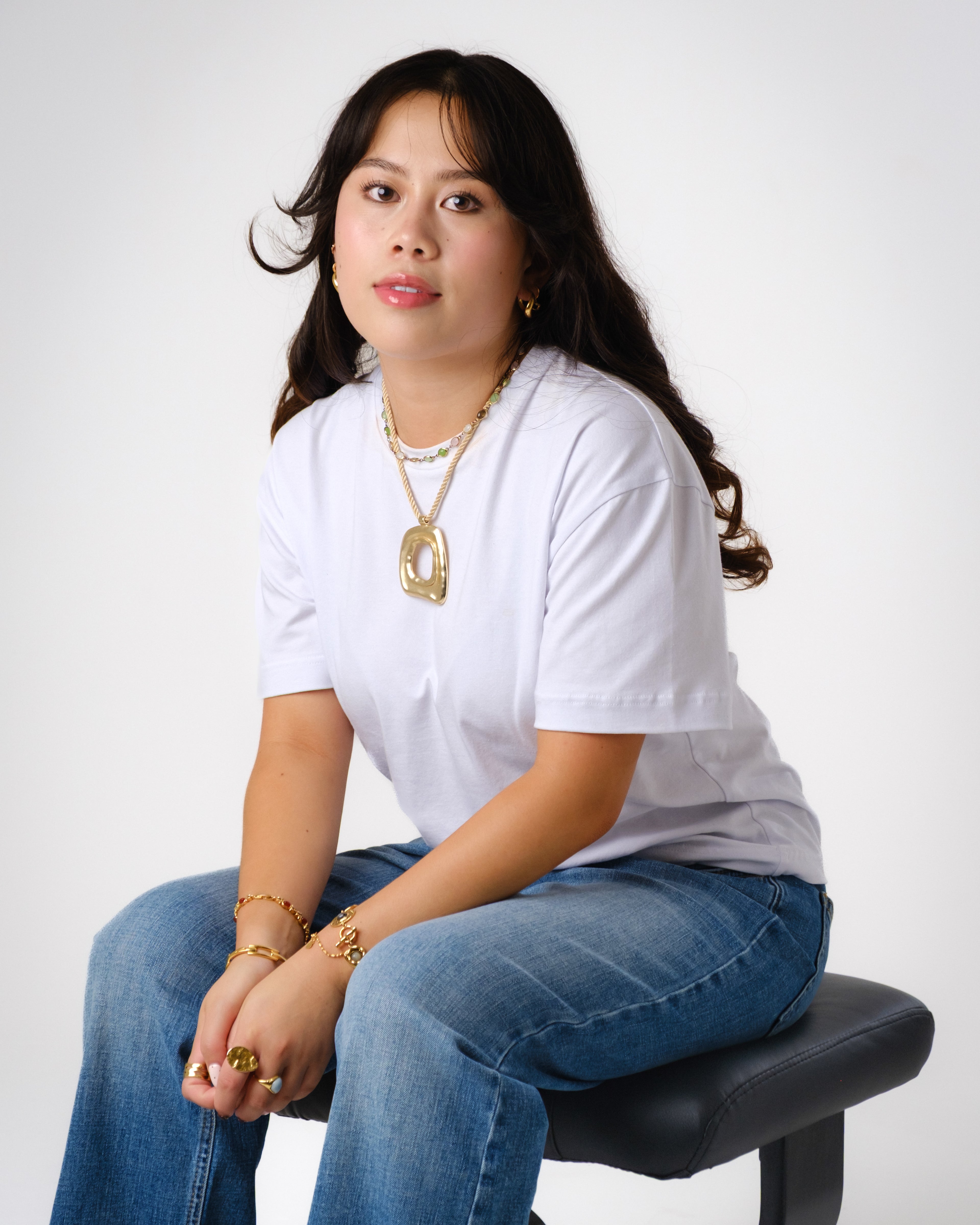 a woman sitting on a chair