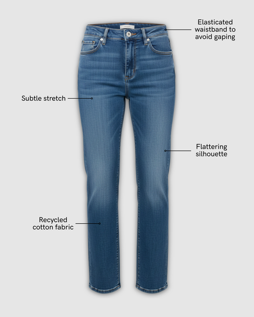 a pair of jeans with text on the front