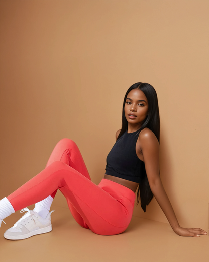 IRIS High Waist Leggings (Coral Red, Extra Petite)