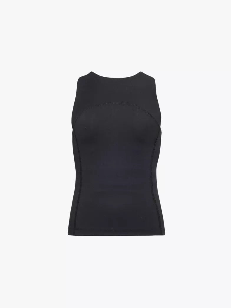a black tank top with a white background