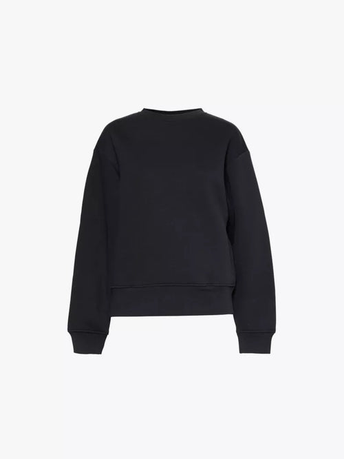 a black sweatshirt with a white background